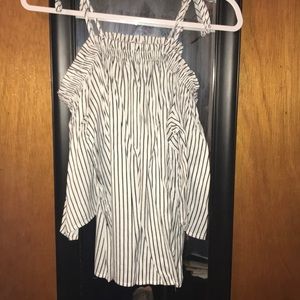 Blue and white cold shoulder top